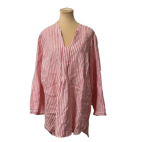 L.L. Bean Tops - L.L.Bean Striped Linen Tunic Top XL Red White Coastal Beachy
